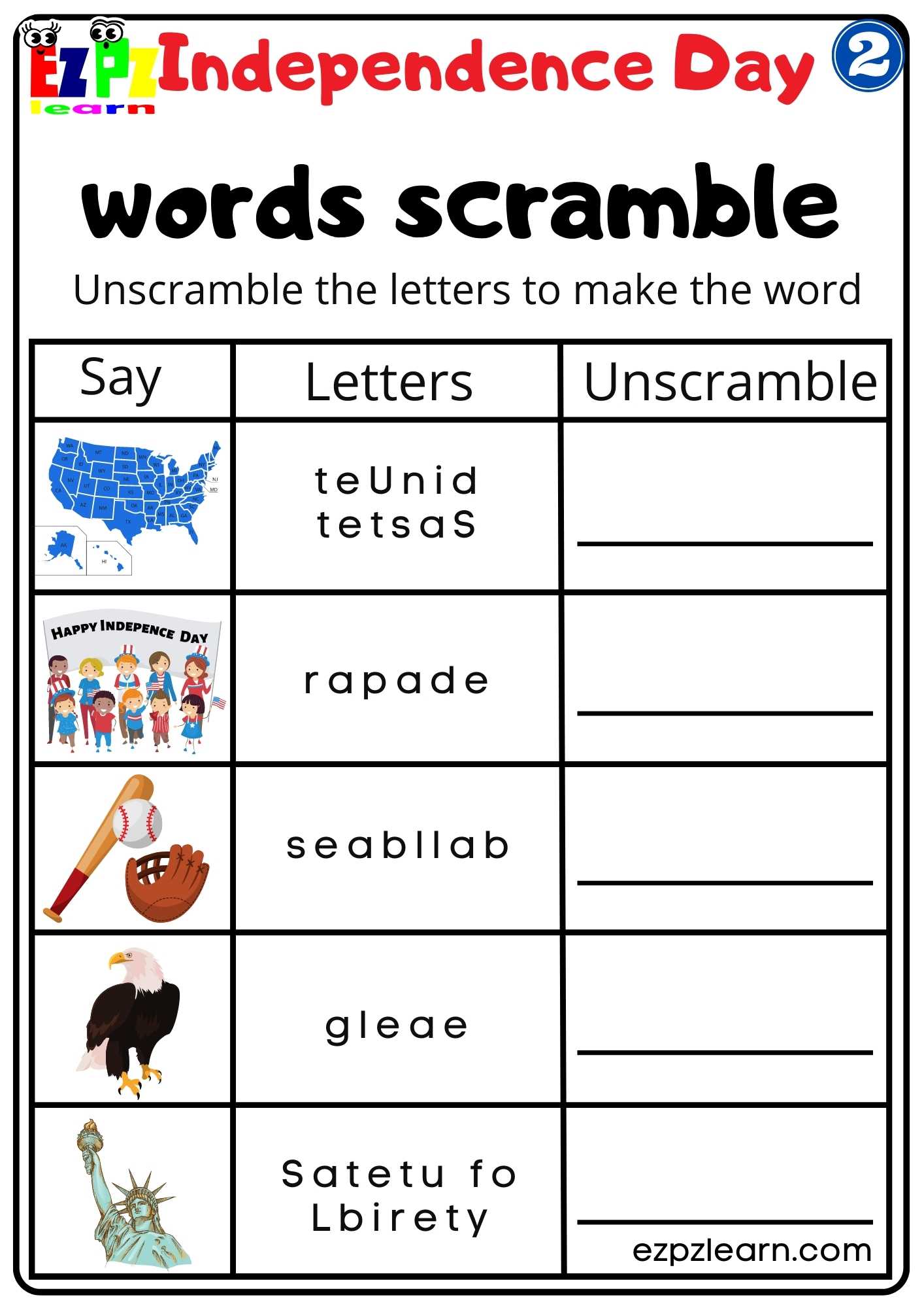 Word Scramble Worksheet For Independence Day Group 2 Ezpzlearn Word Scramble Worksheet For Independence Day Group 2 Ezpzlearn